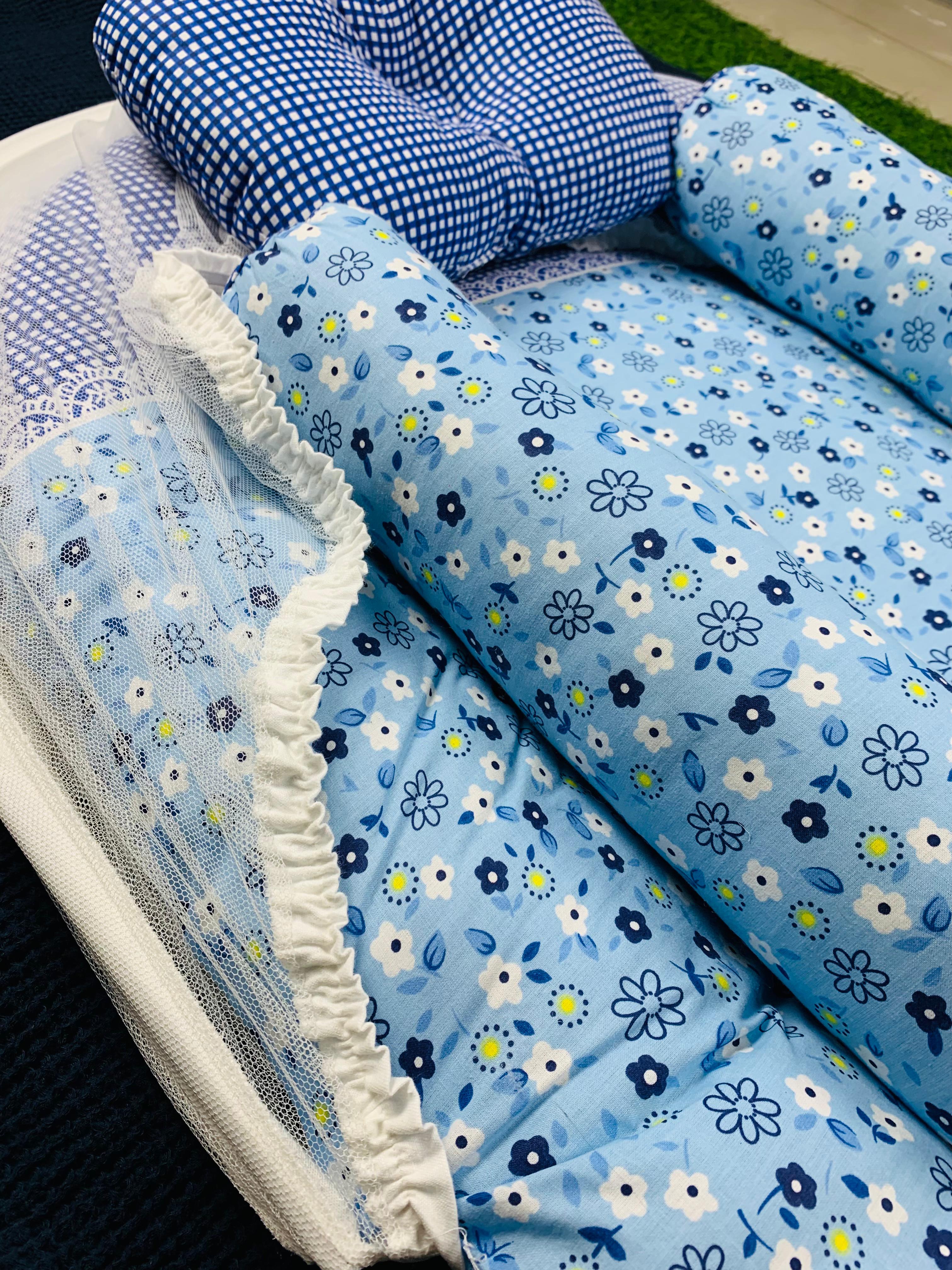 New Born Baby's Premium Quality Bedding Set With Protective Mosquito Net And Pillow