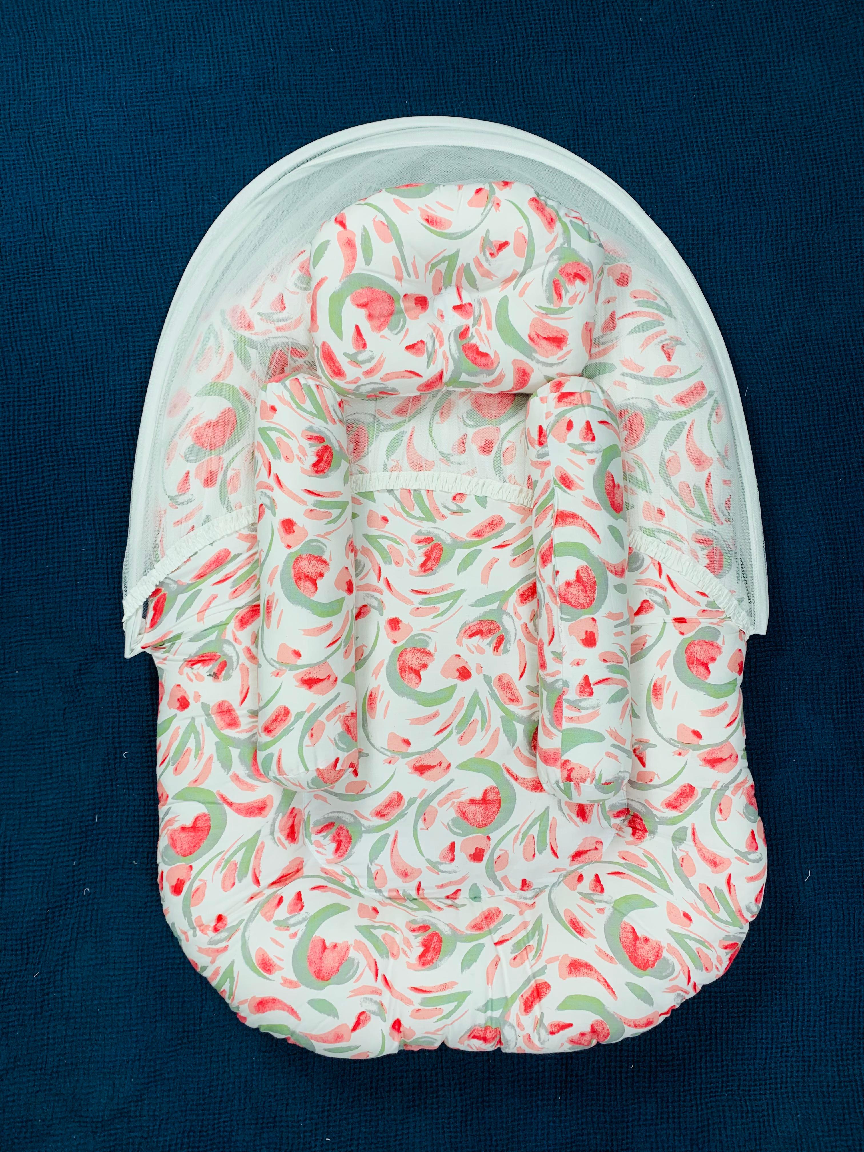 New Born Baby's Premium Quality Bedding Set With Protective Mosquito Net And Pillow