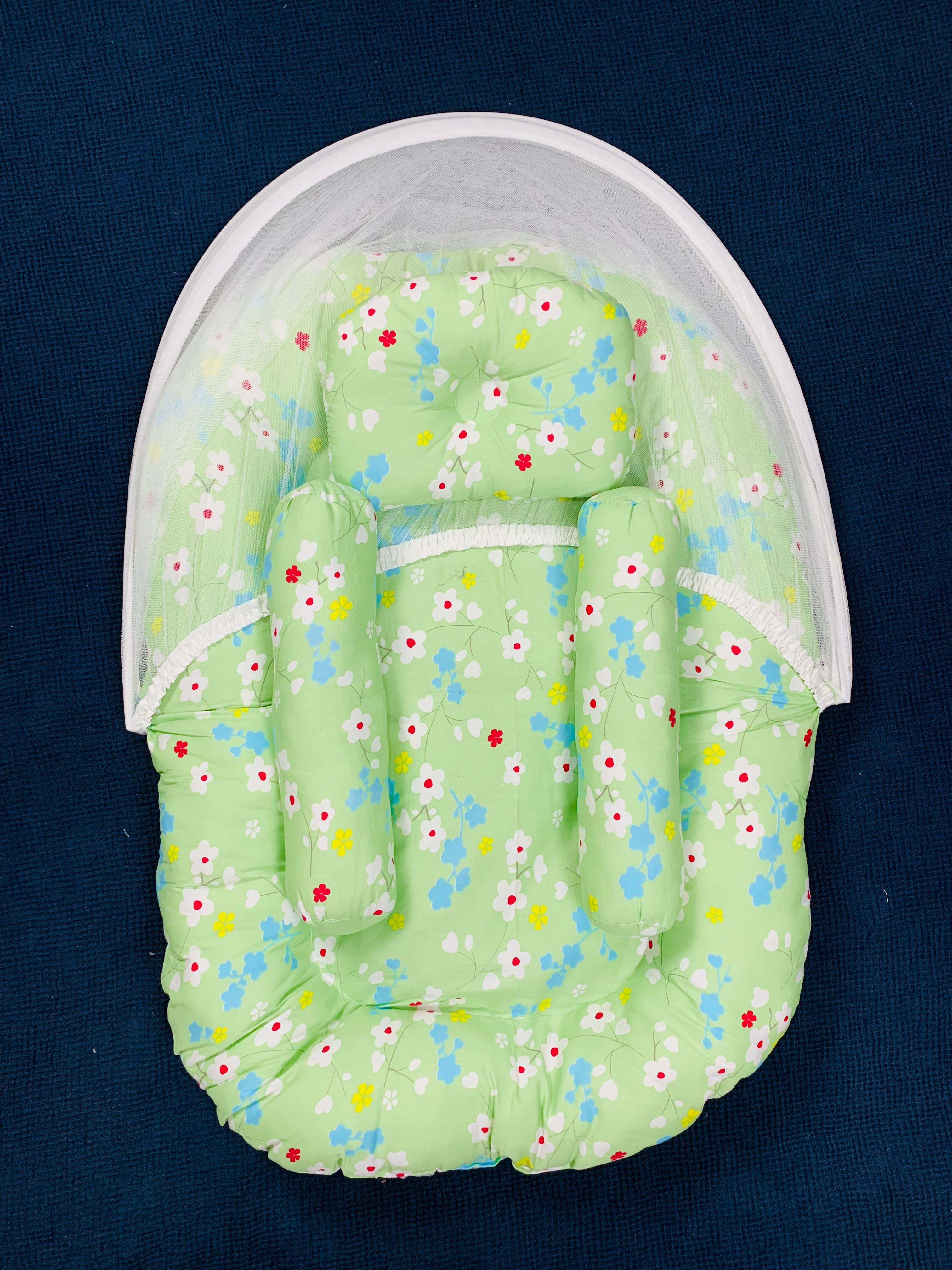 New Born Baby's Premium Quality Bedding Set With Protective Mosquito Net And Pillow