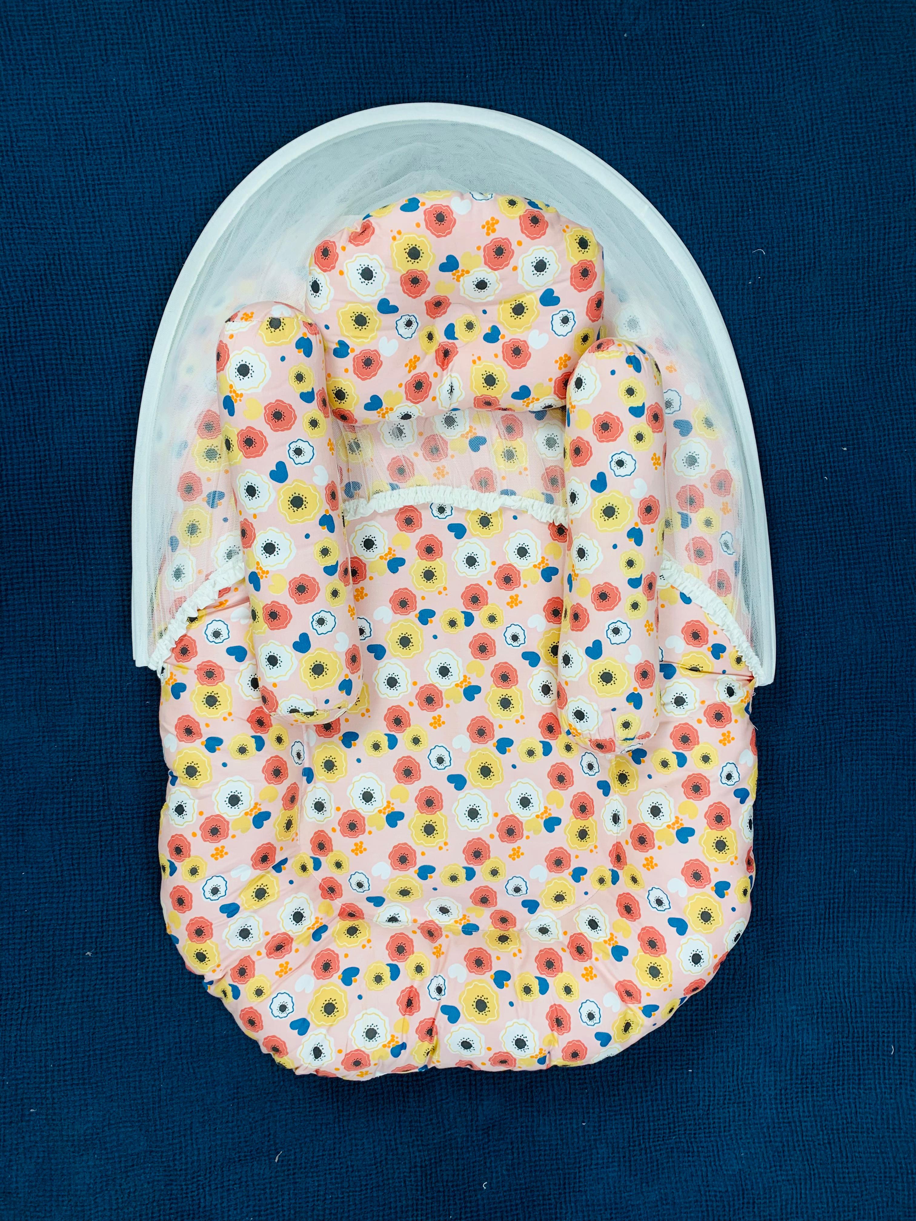 New Born Baby's Premium Quality Bedding Set With Protective Mosquito Net And Pillow