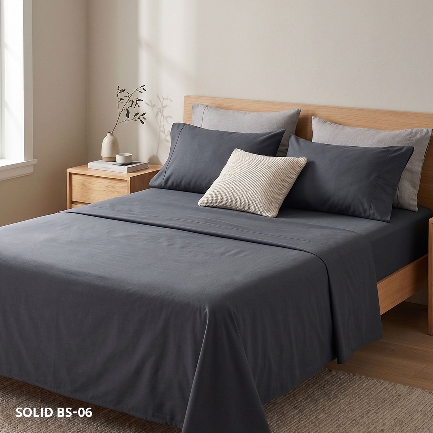 Soft Cotton Solid Color Bedsheet ( Super King Size) with two pillw cover-06