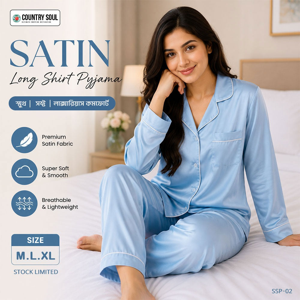 Women's Satin Long Shirt Pyjama