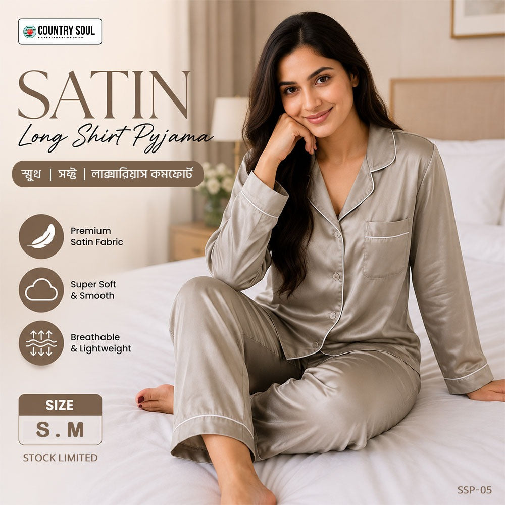 Women's Satin Long Shirt Pyjama