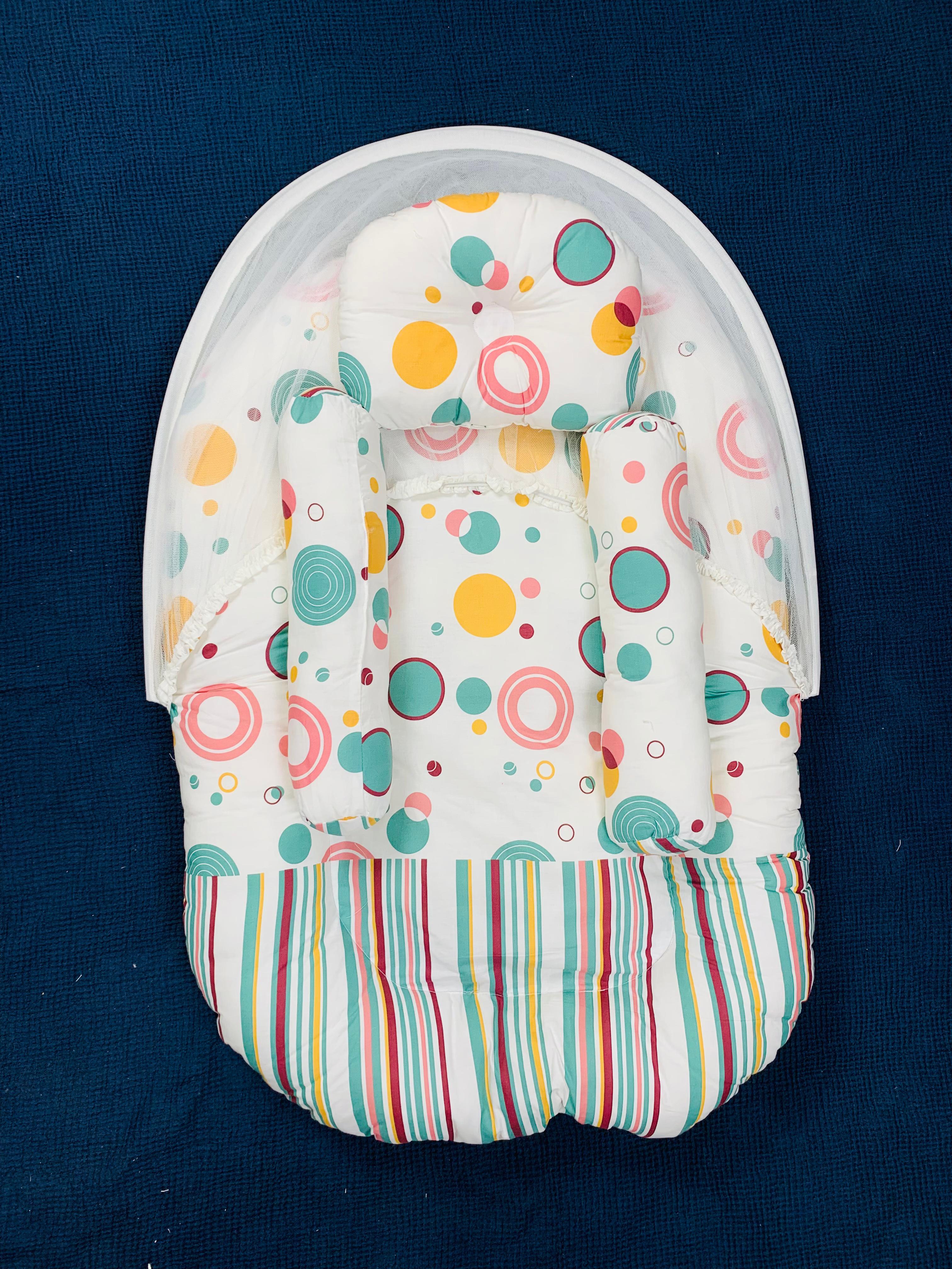 New Born Baby's Premium Quality Bedding Set With Protective Mosquito Net And Pillow