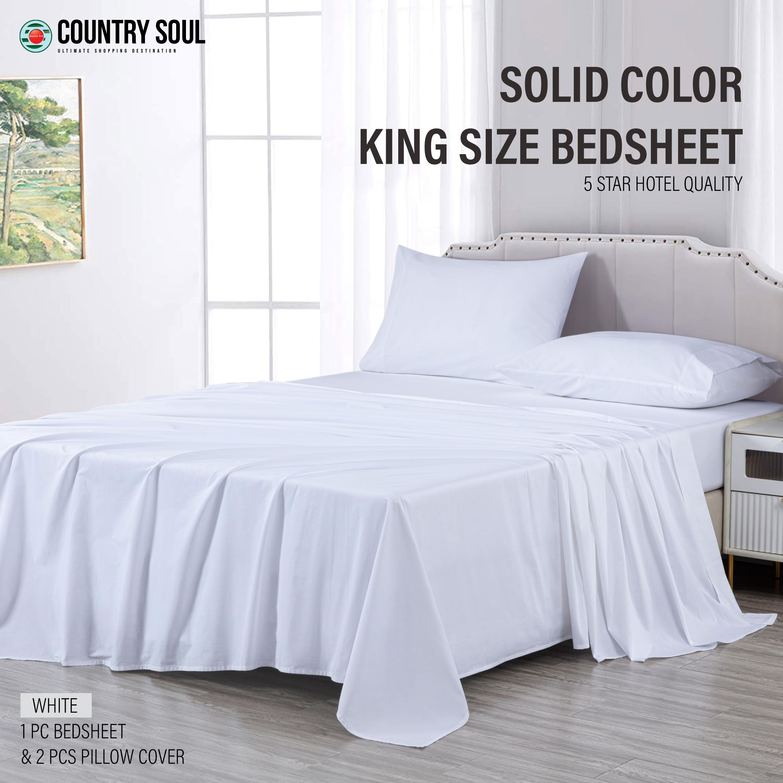 SOLID COLOR King Size Bedsheet with 2 Pillow Cover, 100% Cotton, Ultra Soft (8.5 Feet By 7.5 Feet)
