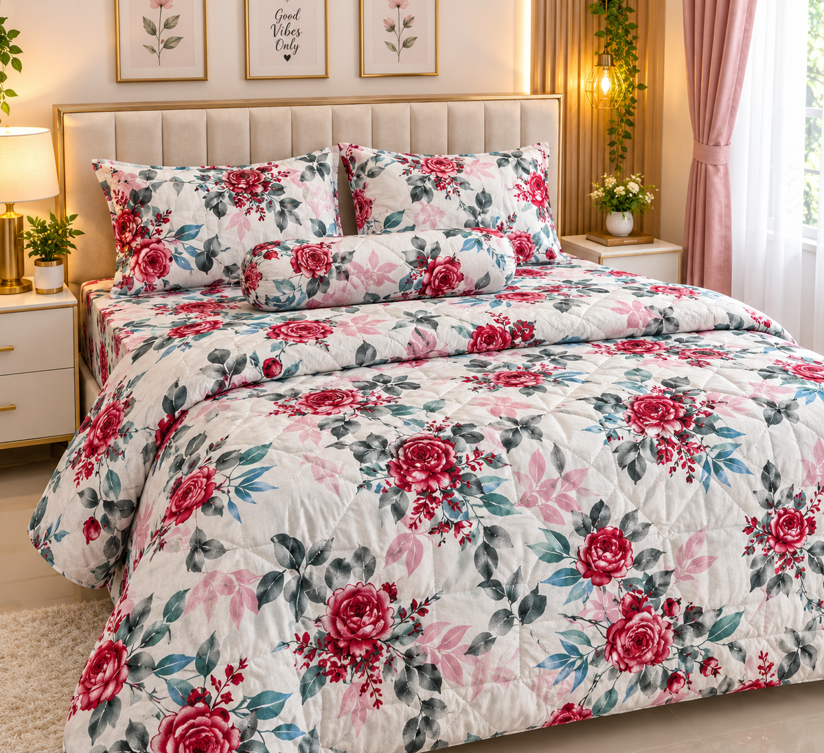 King Size Comforter Set (6 Pcs/5Pcs Set) (7x7.5 Feet) D-02