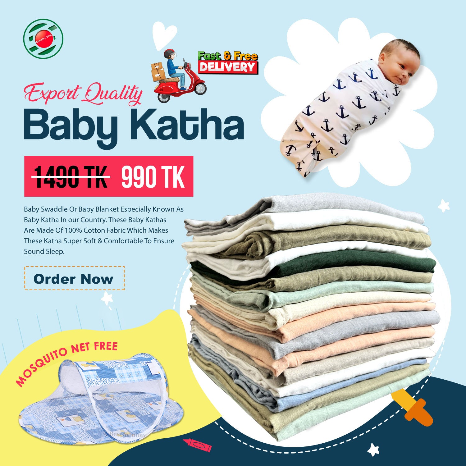 5 PCS PREMIUM QUALITY MOSLIN BABY KATHA/BABT SWADDLE