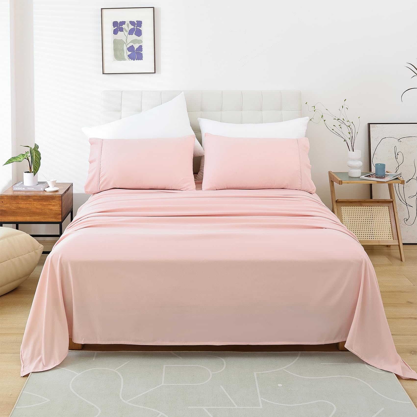 SOLID COLOR King Size Bedsheet with 2 Pillow Cover, 100% Cotton, Ultra Soft (8.5 Feet By 7.5 Feet)
