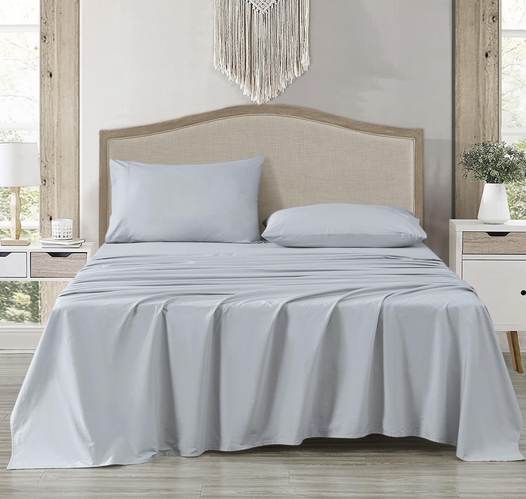 SOLID COLOR King Size Bedsheet with 2 Pillow Cover, 100% Cotton, Ultra Soft (8.5 Feet By 7.5 Feet)
