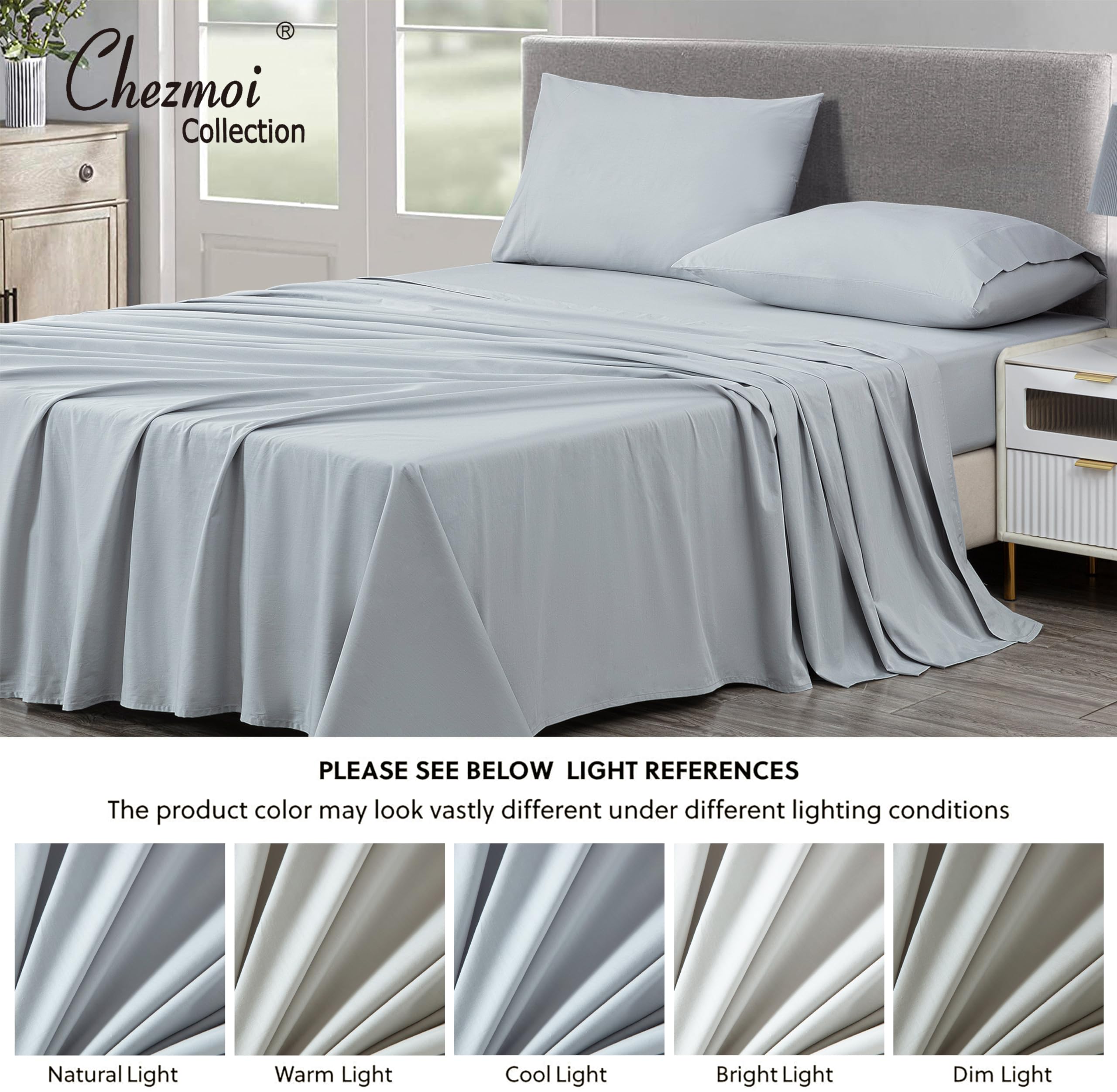 SOLID COLOR King Size Bedsheet with 2 Pillow Cover, 100% Cotton, Ultra Soft (8.5 Feet By 7.5 Feet)