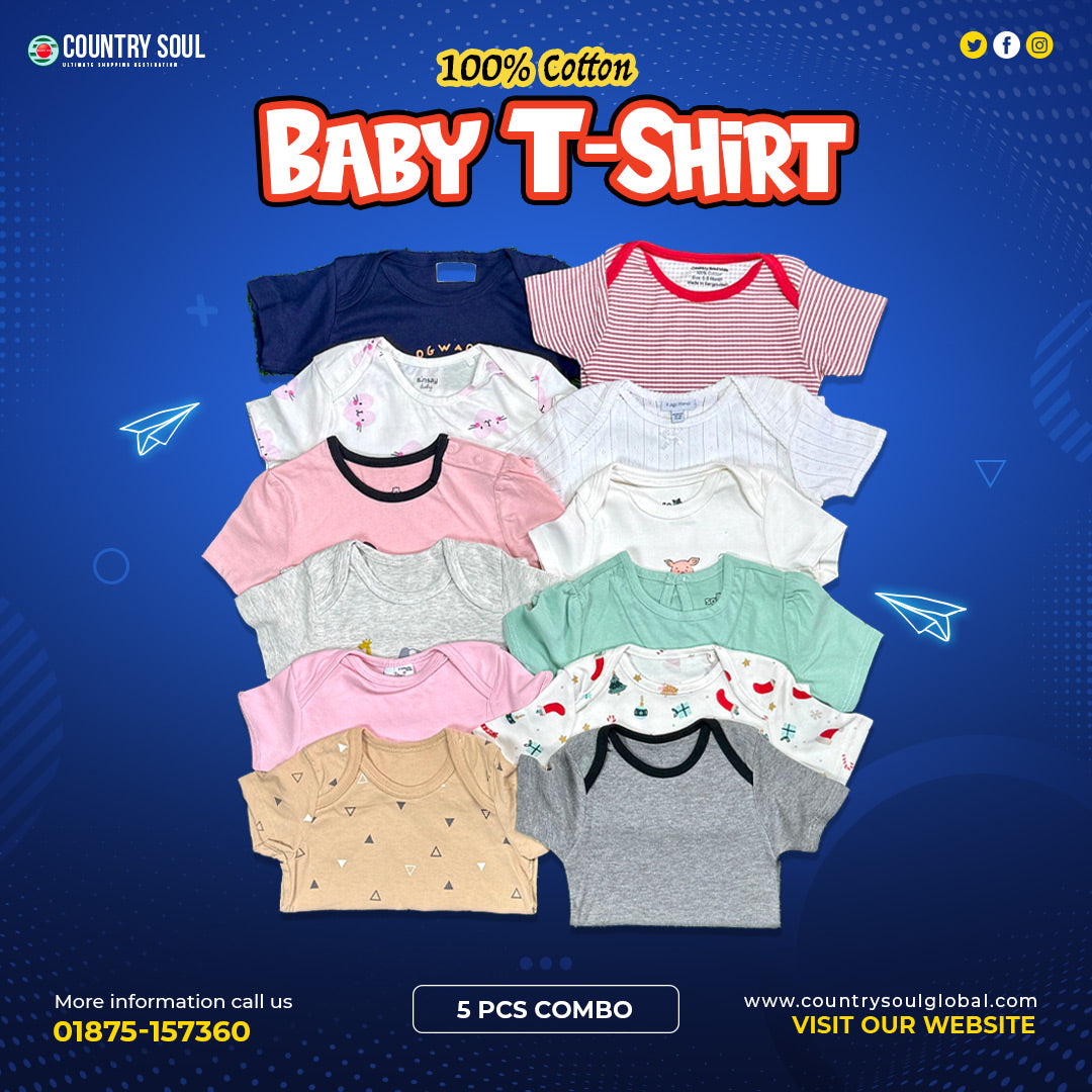 5 Pcs Export Quality Baby T-Shirt Combo