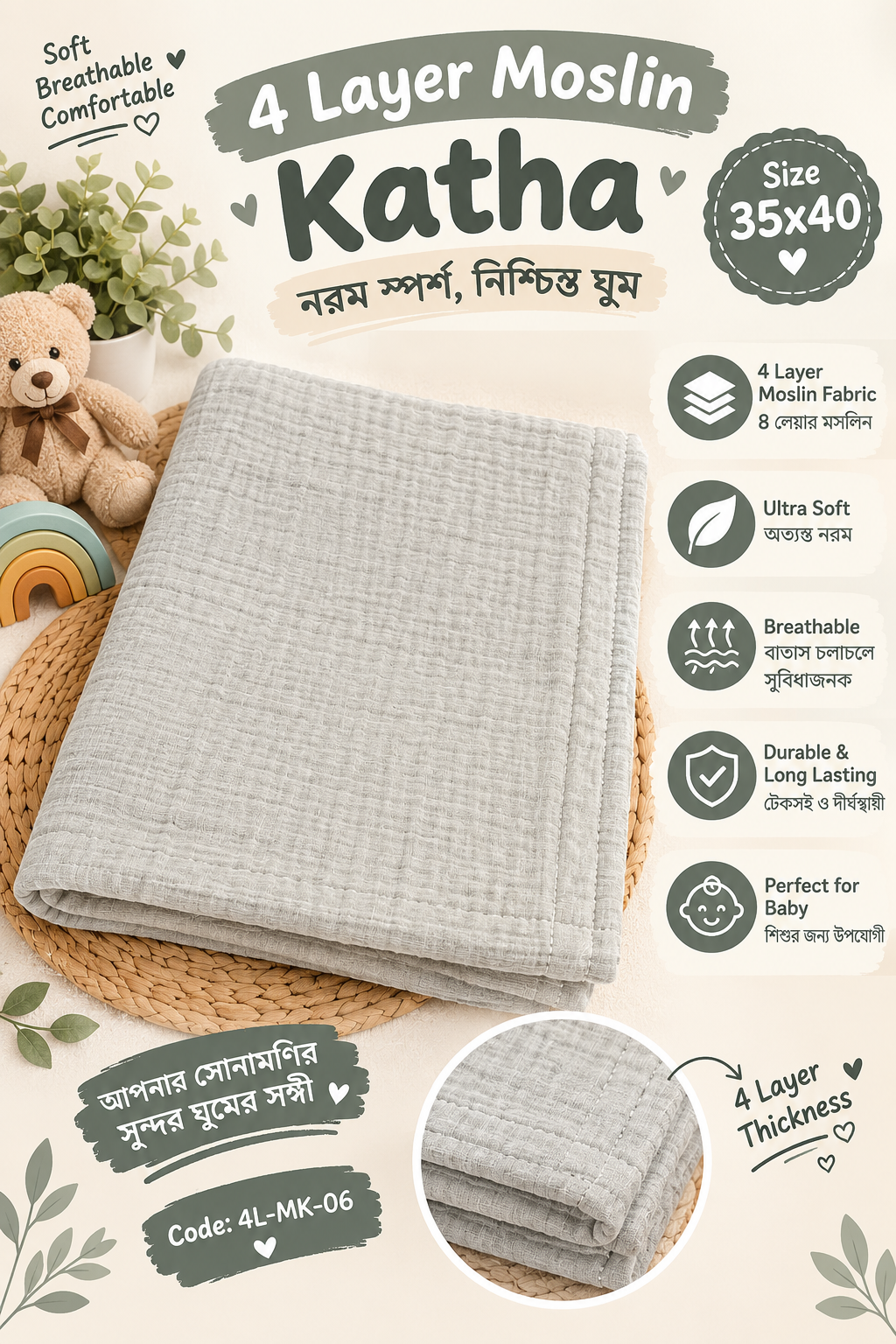 4 Layer Moslin Katha