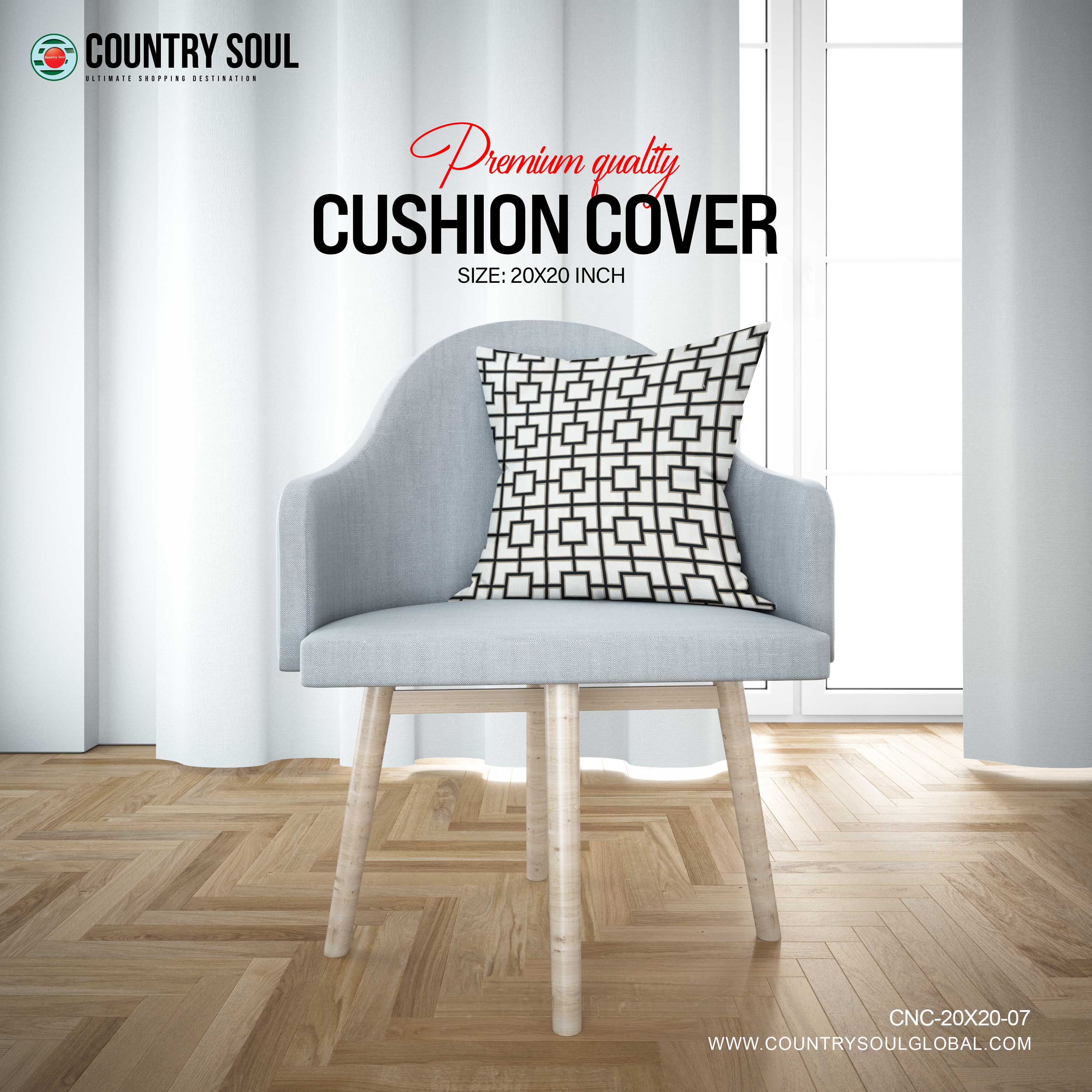 Decorative Cushion Cover 20x20 Inch, Design-07