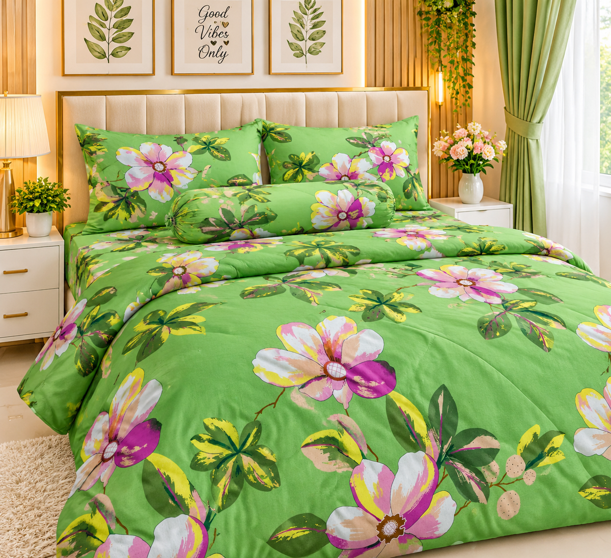 King Size Comforter Set (6 Pcs/5Pcs Set) (7x7.5 Feet) D-04