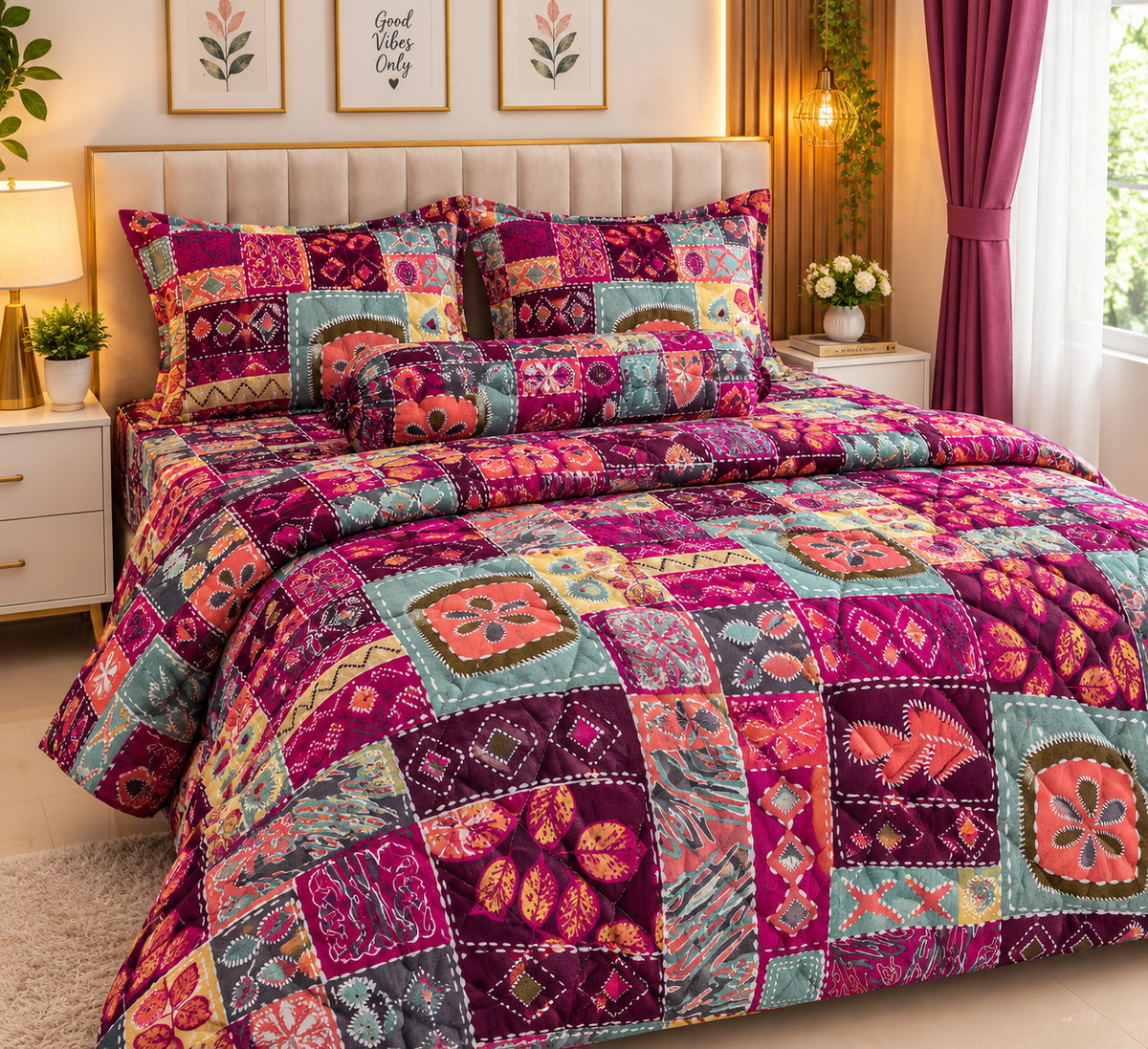 King Size Comforter Set (6 Pcs/5Pcs Set) (7x7.5 Feet) D-05