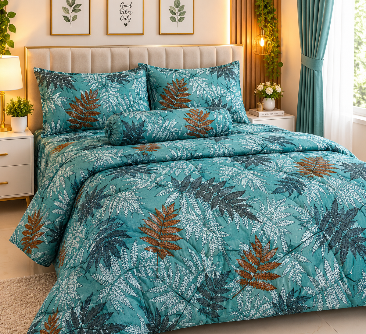 King Size Comforter Set (6 Pcs/5Pcs Set) (7x7.5 Feet) D-08