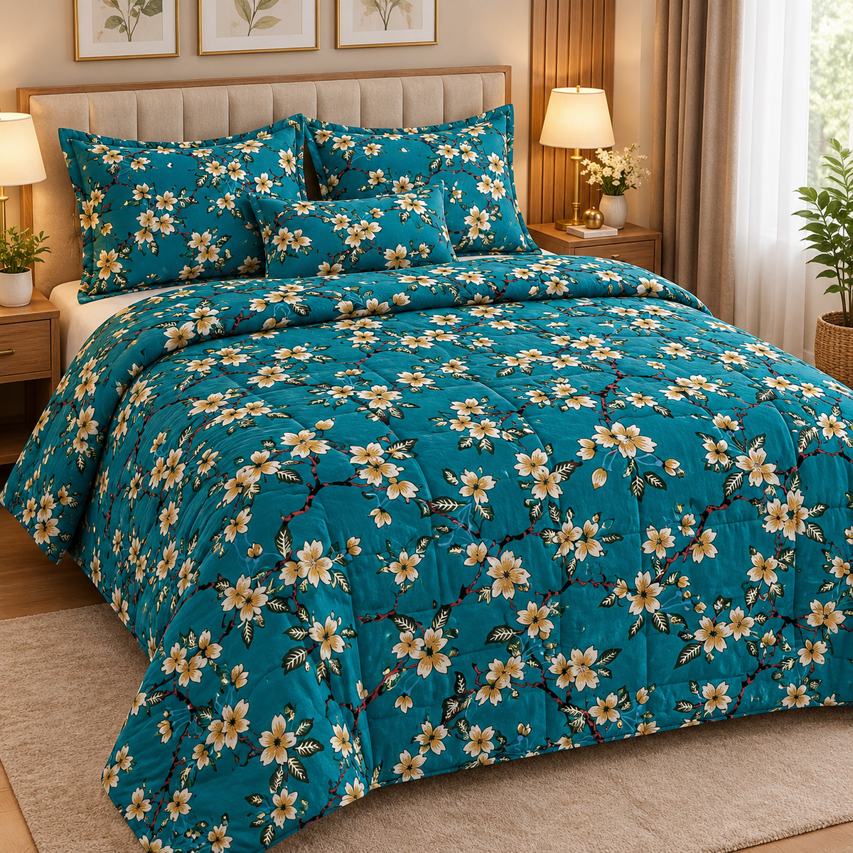 King Size Comforter Set (6 Pcs/5Pcs Set) (7x7.5 Feet) D-09