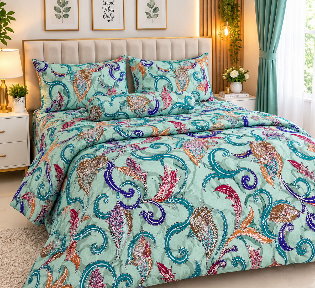 King Size Comforter Set (6 Pcs/5Pcs Set) (7x7.5 Feet) D-10