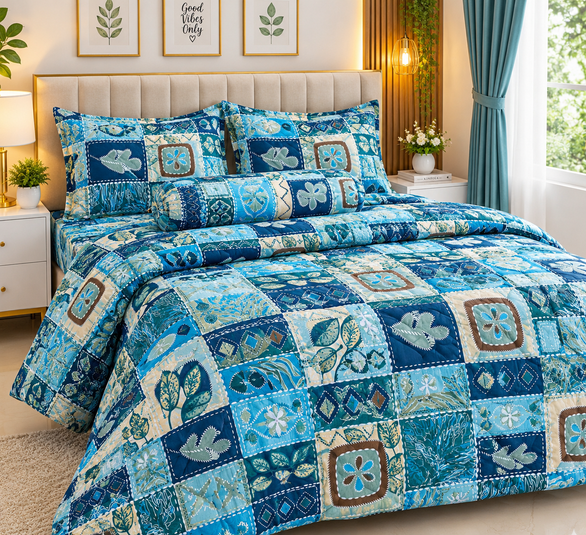 King Size Comforter Set (6 Pcs/5Pcs Set) (7x7.5 Feet) D-15