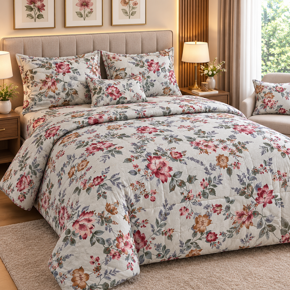King Size Comforter Set (6 Pcs/5Pcs Set) (7x7.5 Feet) D-20