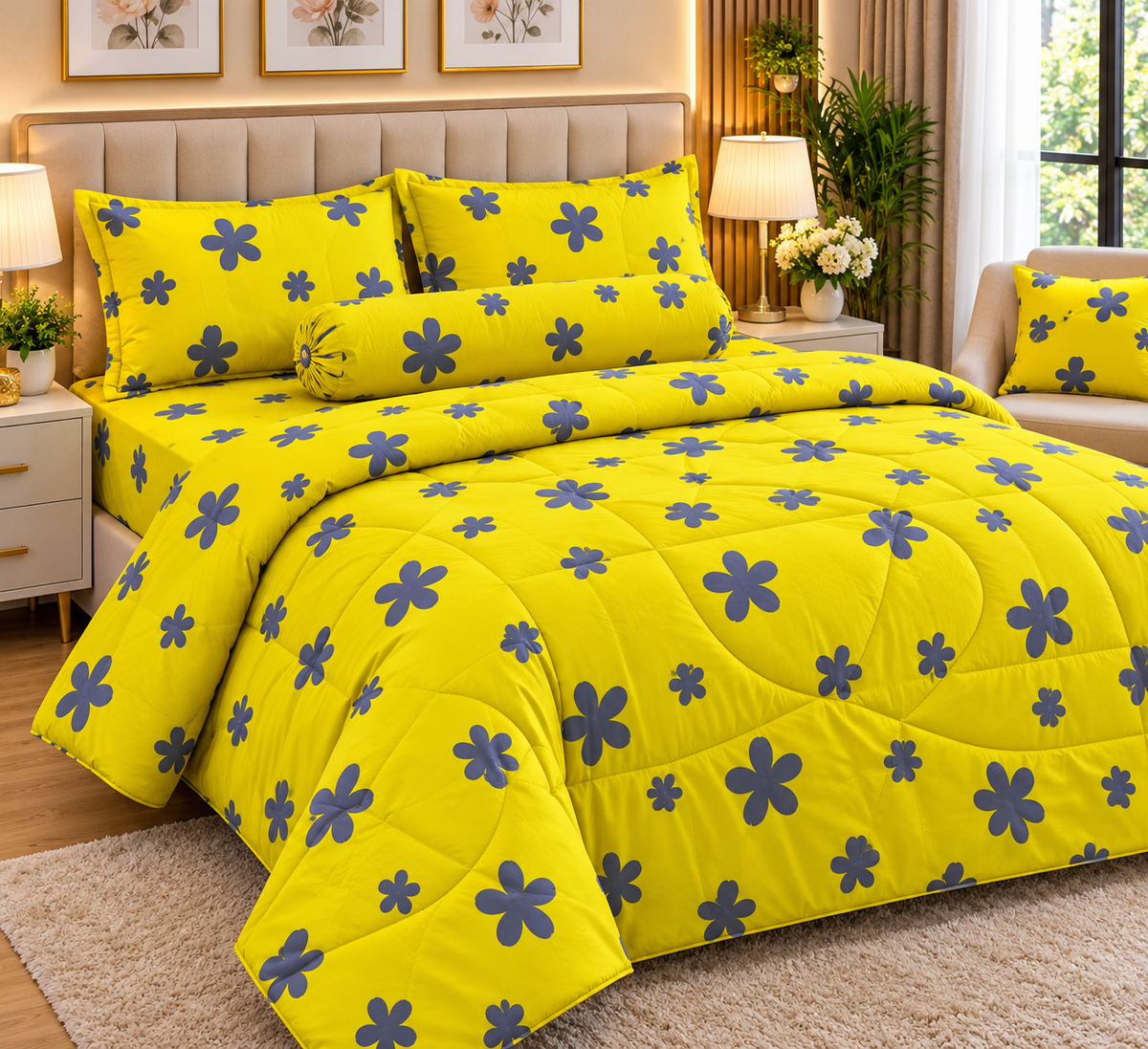 King Size Comforter Set (6 Pcs/5Pcs Set) (7x7.5 Feet) D-23