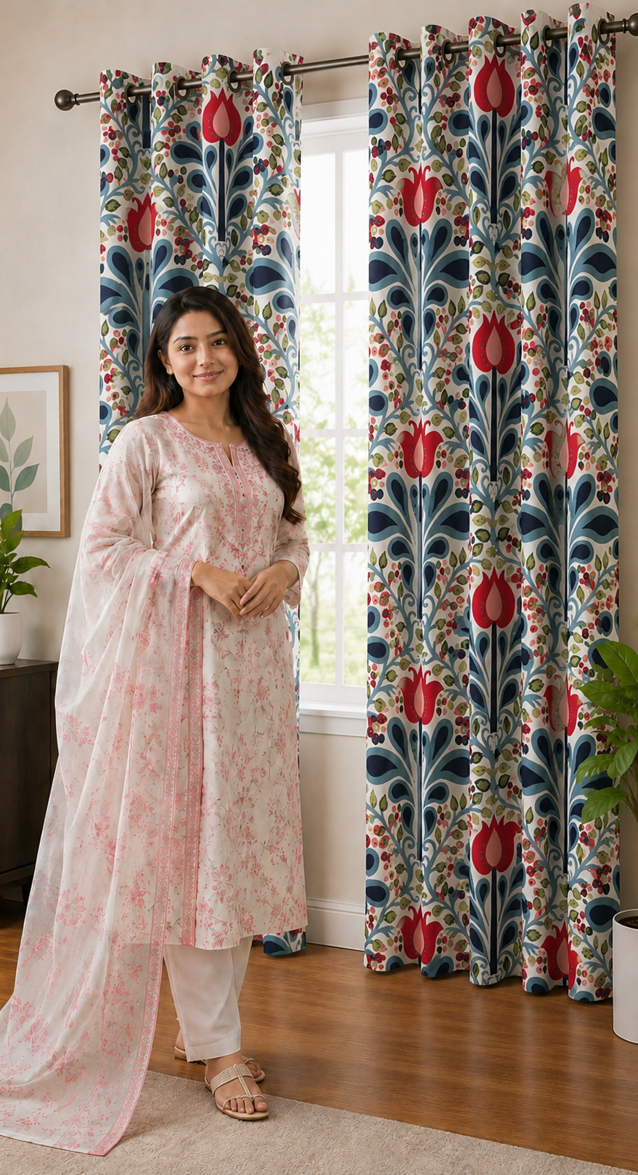 Decorative Waffle Printed Curtain - DC 124