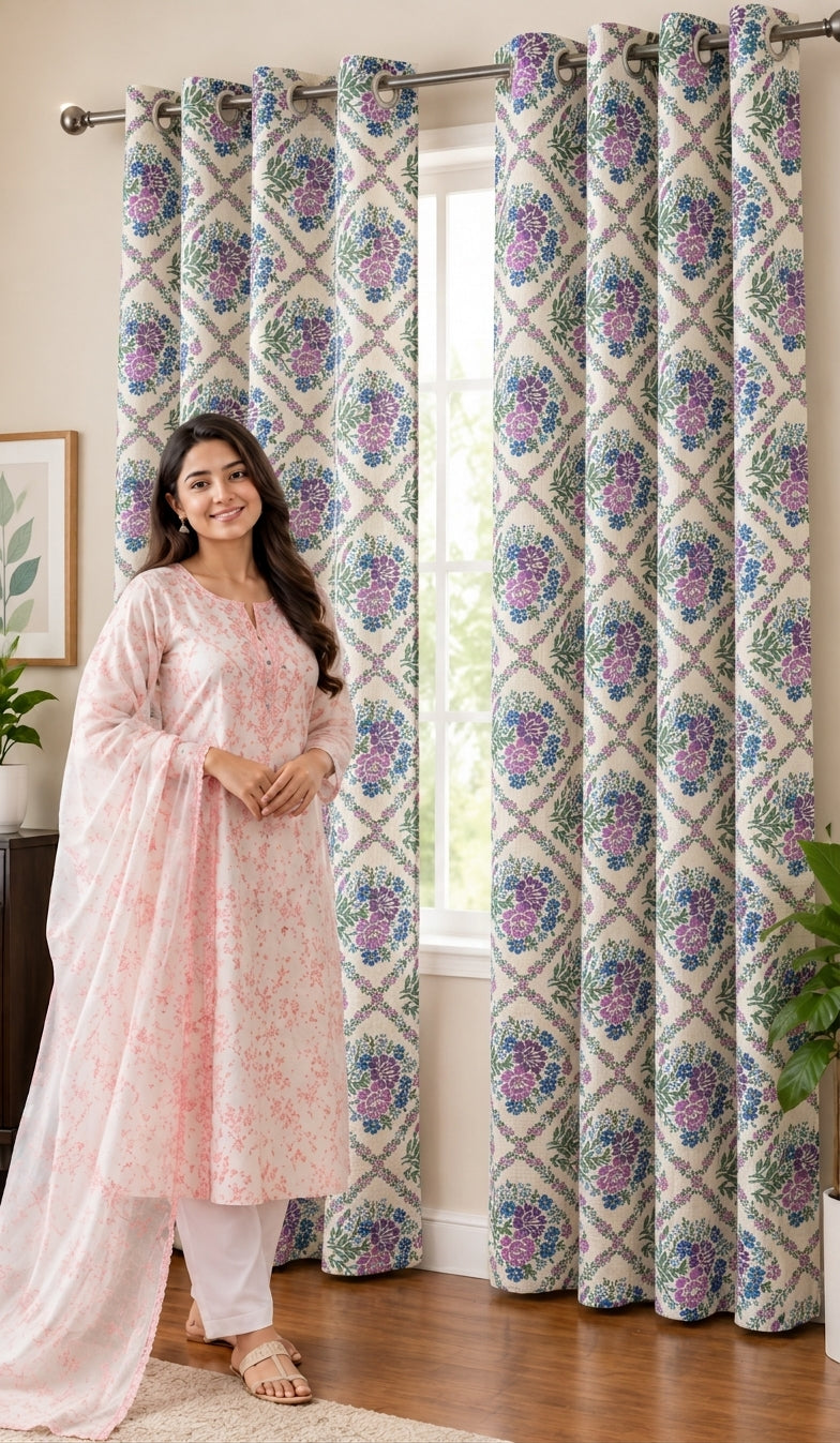 Decorative Waffle Printed Curtain - DC 138