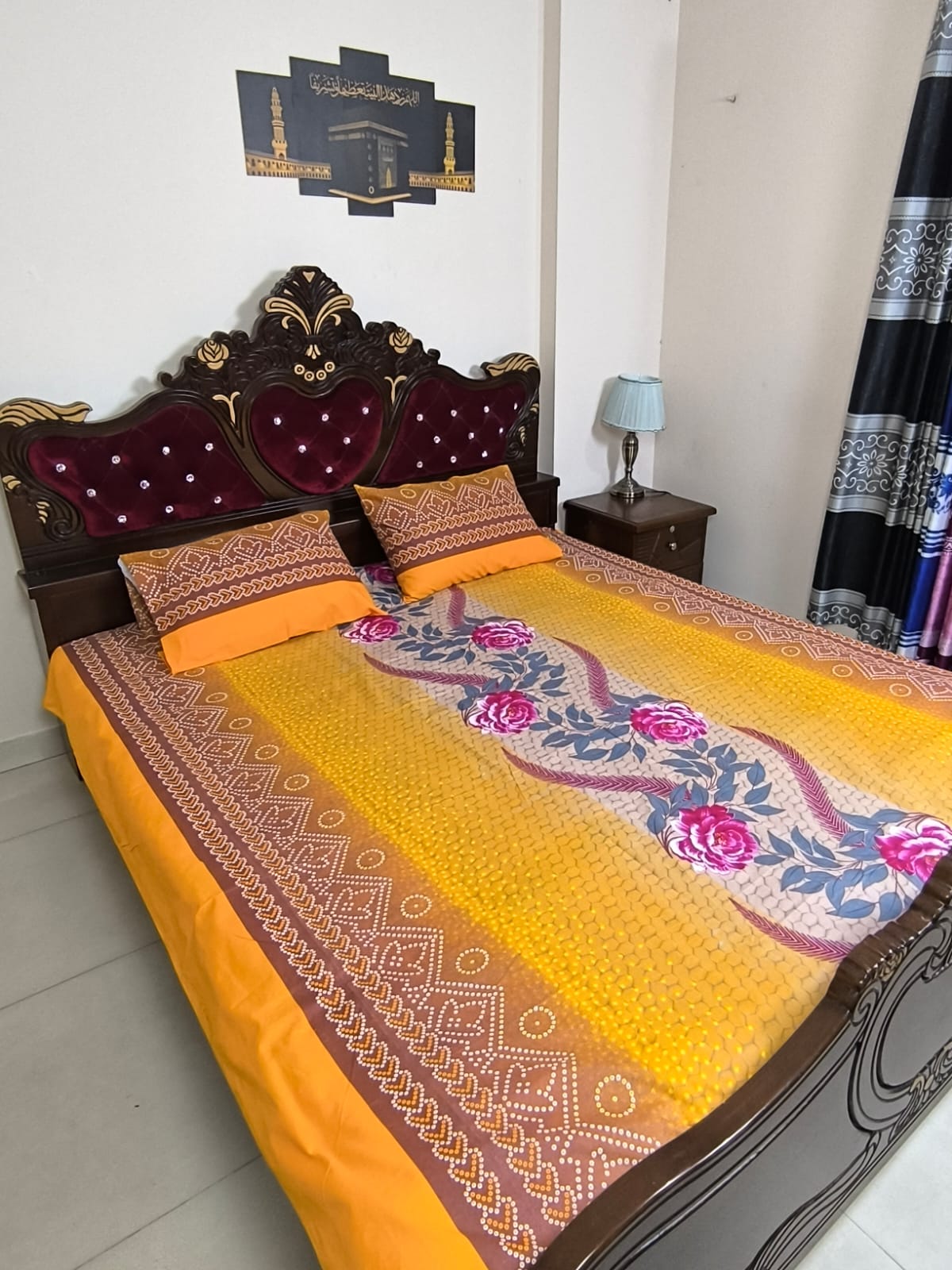 Double (King) Size Bedsheet Cotton Blend Fabric Multicolor Print with two Pillow Covers