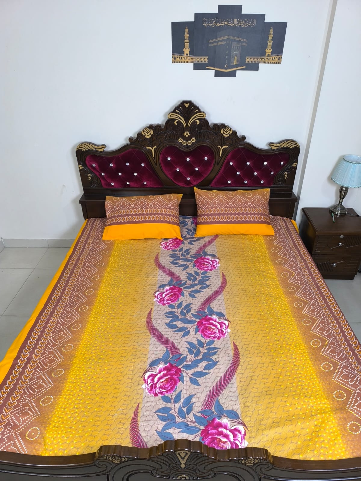 Double (King) Size Bedsheet Cotton Blend Fabric Multicolor Print with two Pillow Covers