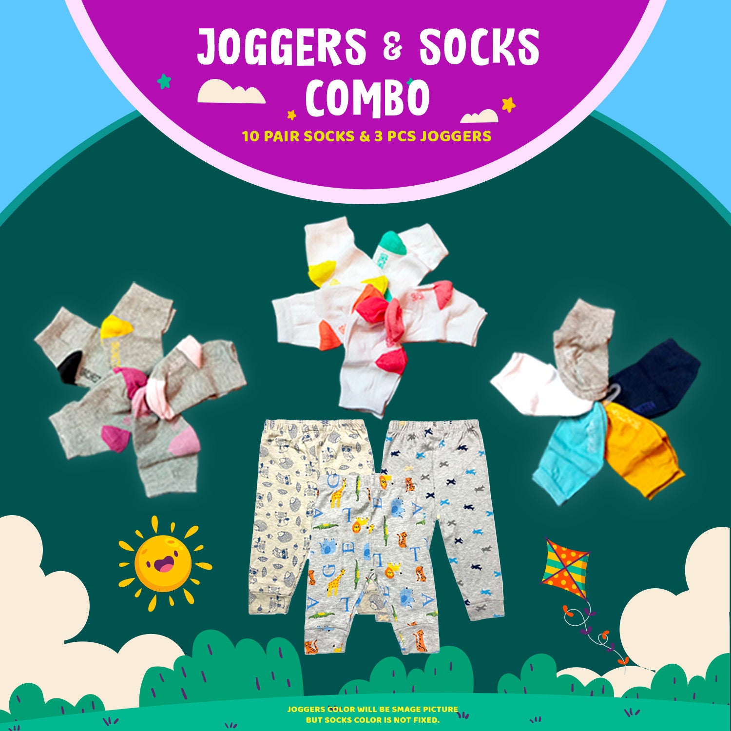 10 Pcs Socks & 3 Pcs Joggers Combo