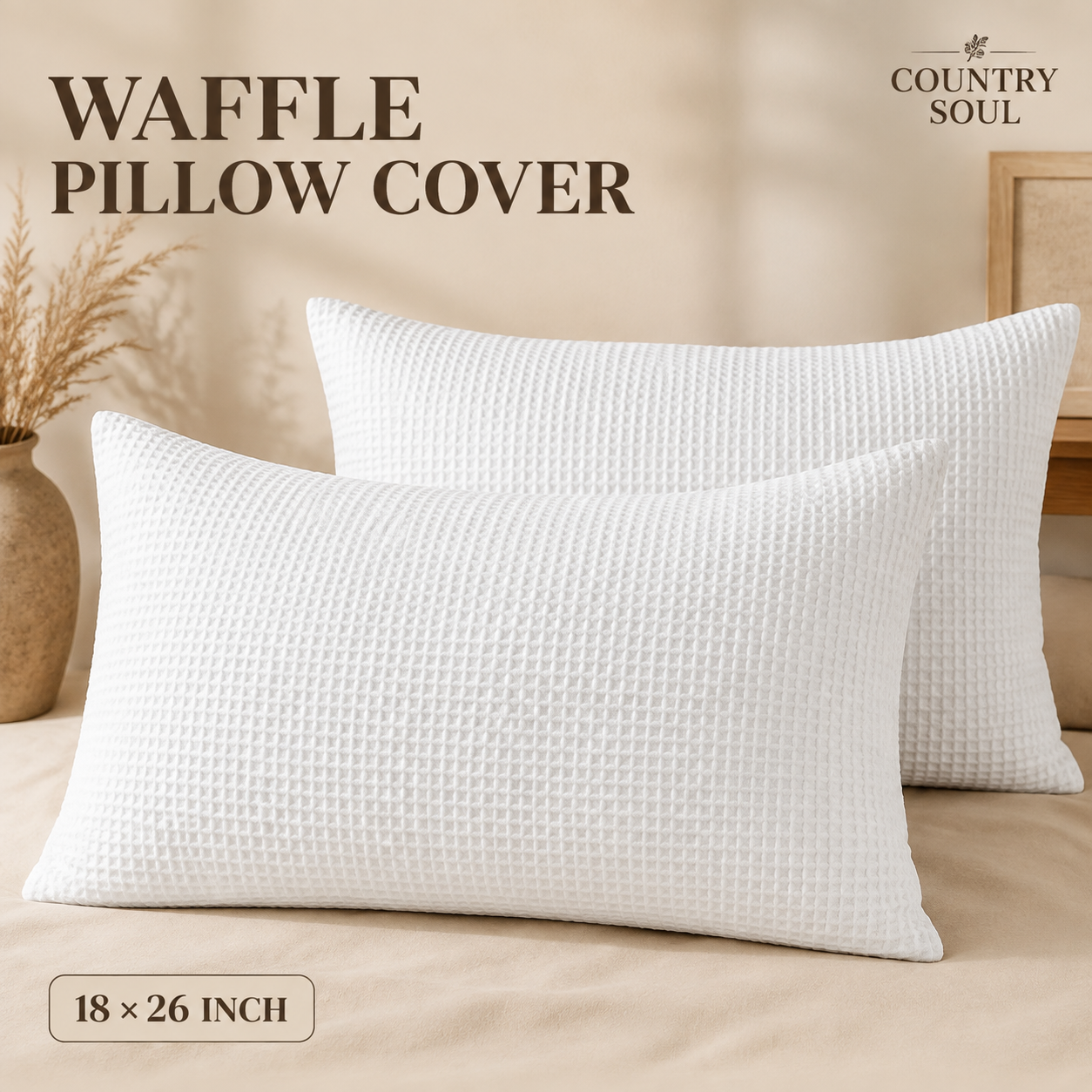 Waffle Pillow Cover 18x26 Inch