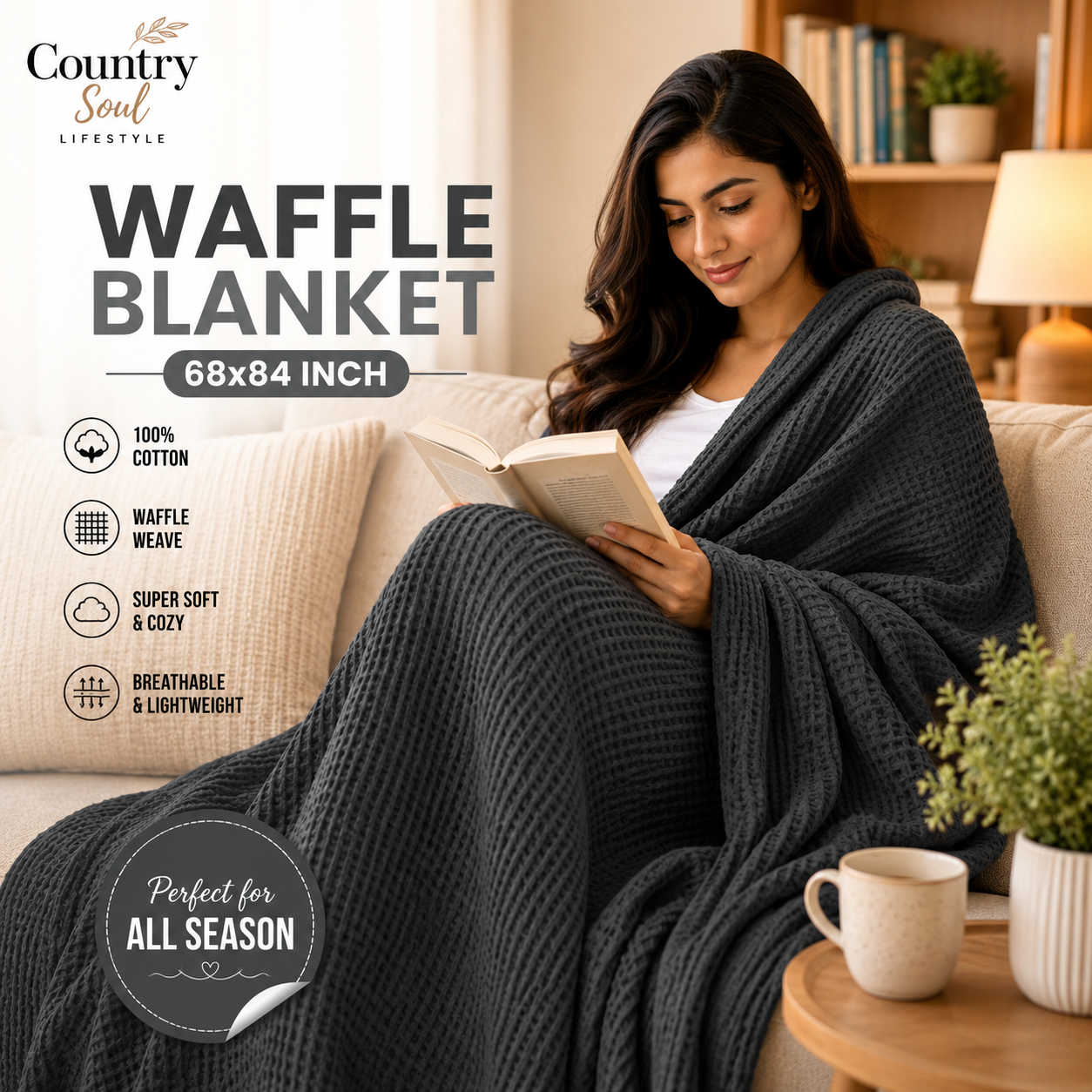 Waffle Blanket Single Size 68x84 Inch