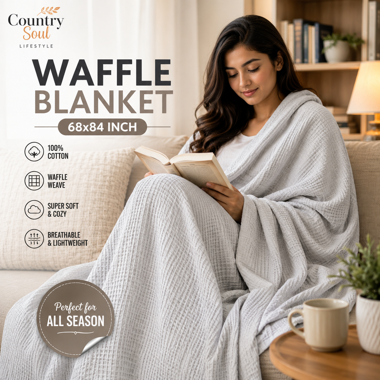 Waffle Blanket Single Size 68x84 Inch
