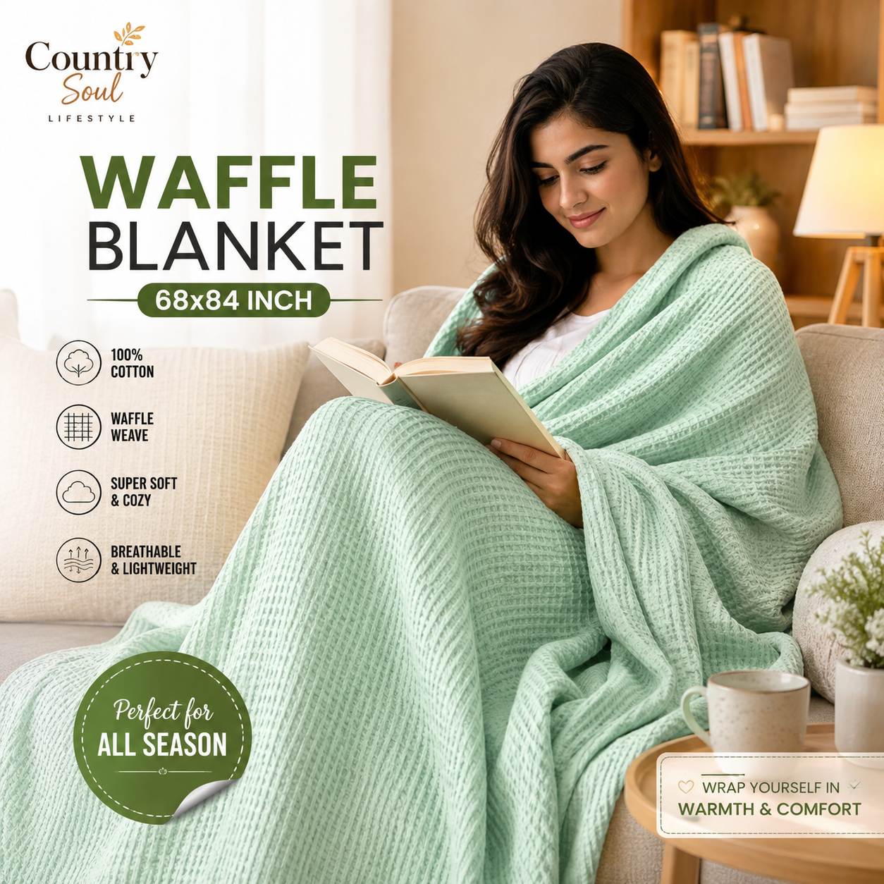 Waffle Blanket Single Size 68x84 Inch