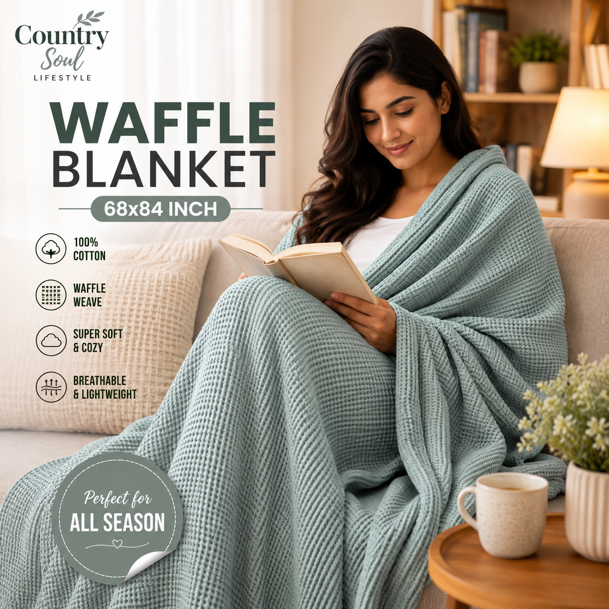 Waffle Blanket Single Size 68x84 Inch