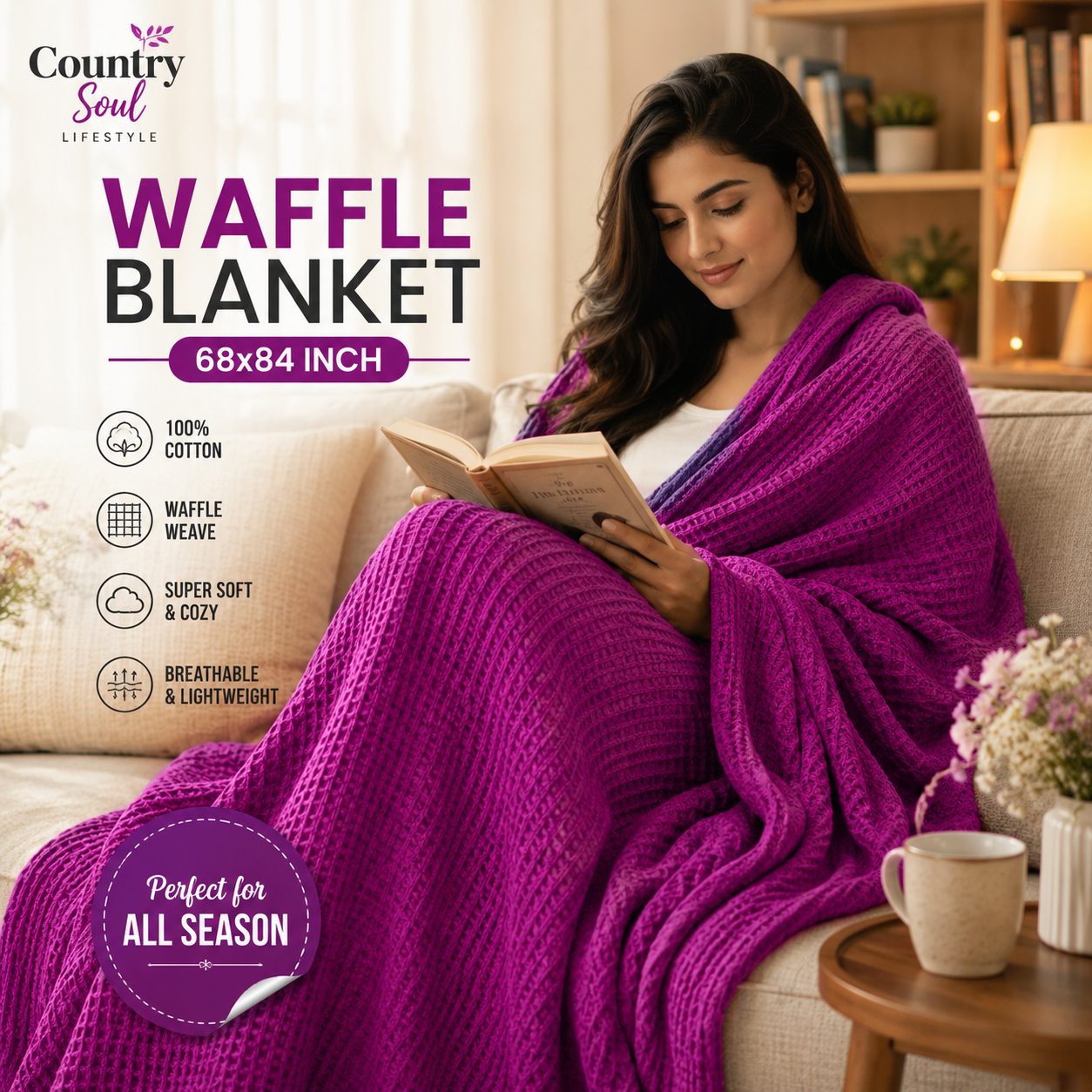 Waffle Blanket Single Size 68x84 Inch