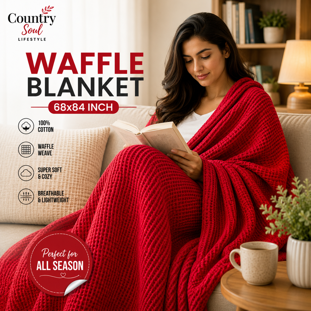 Waffle Blanket Single Size 68x84 Inch