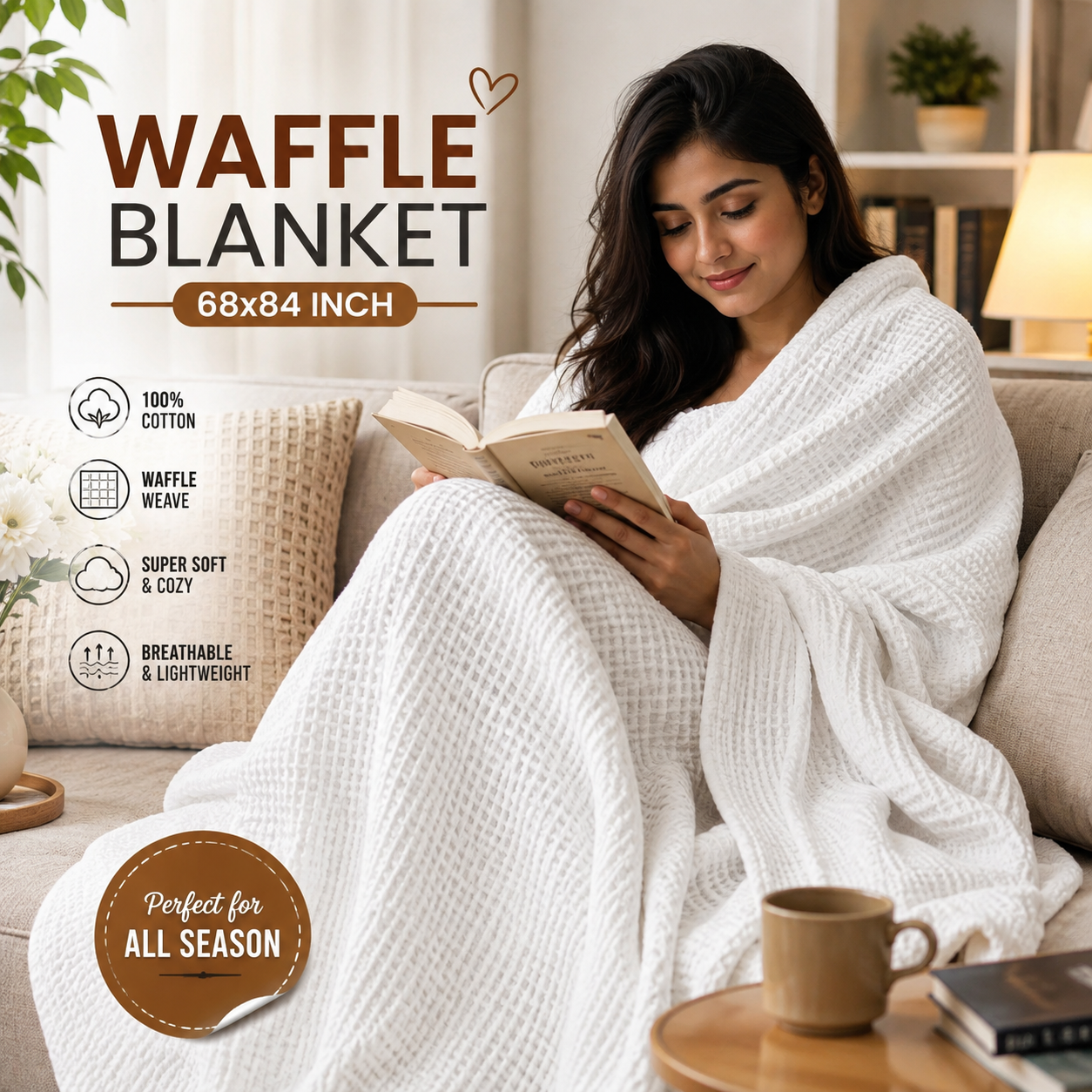 Waffle Blanket Single Size 68x84 Inch