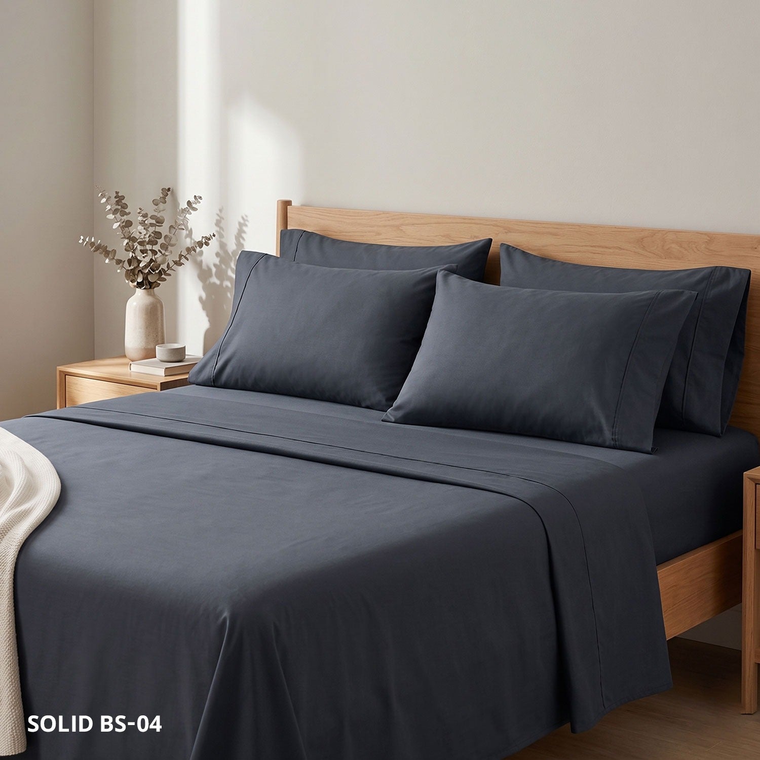 Soft Cotton Solid Color Bedsheet ( Super King Size) with two pillw cover-04