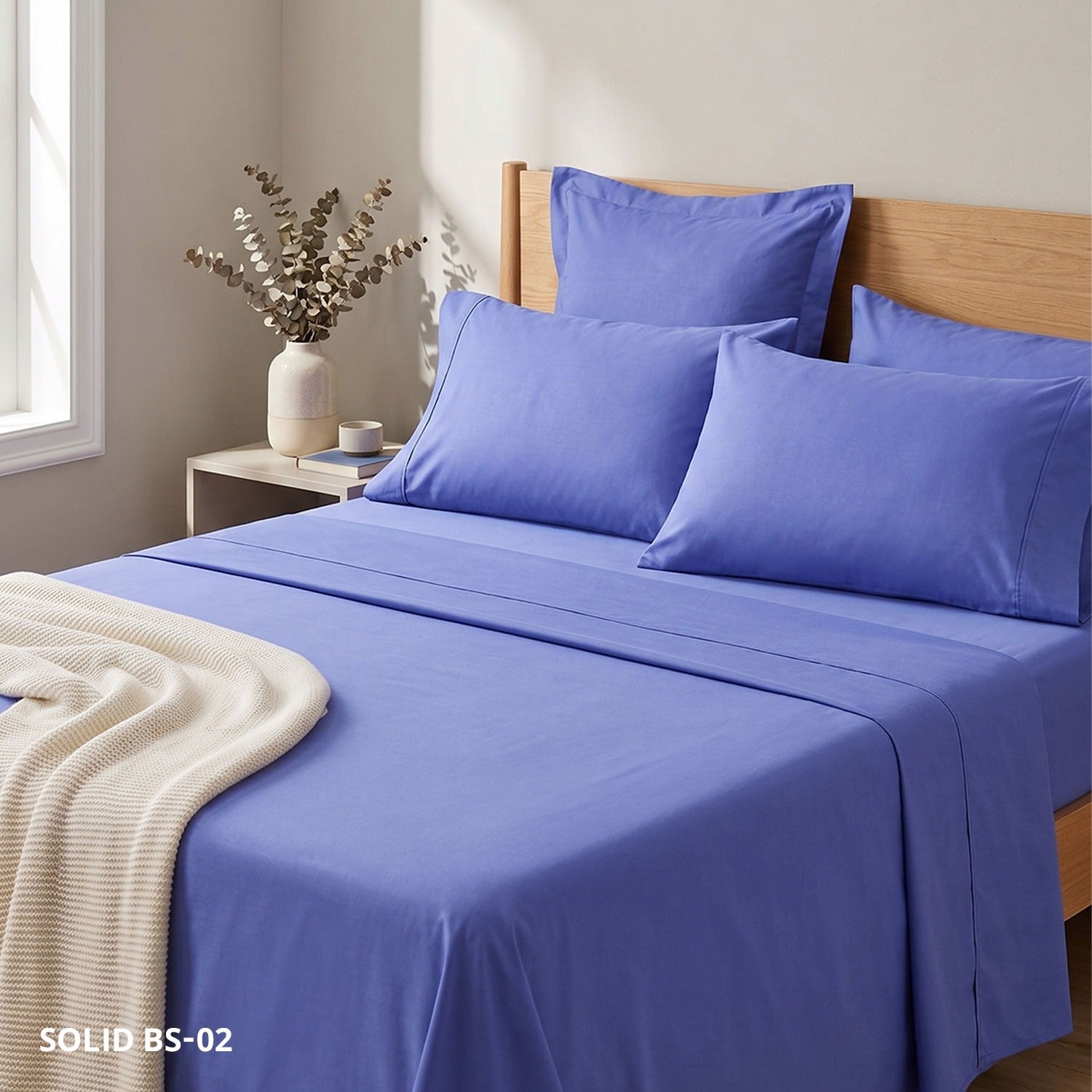 Soft Cotton Solid Color Bedsheet ( Super King Size) with two pillw cover-02
