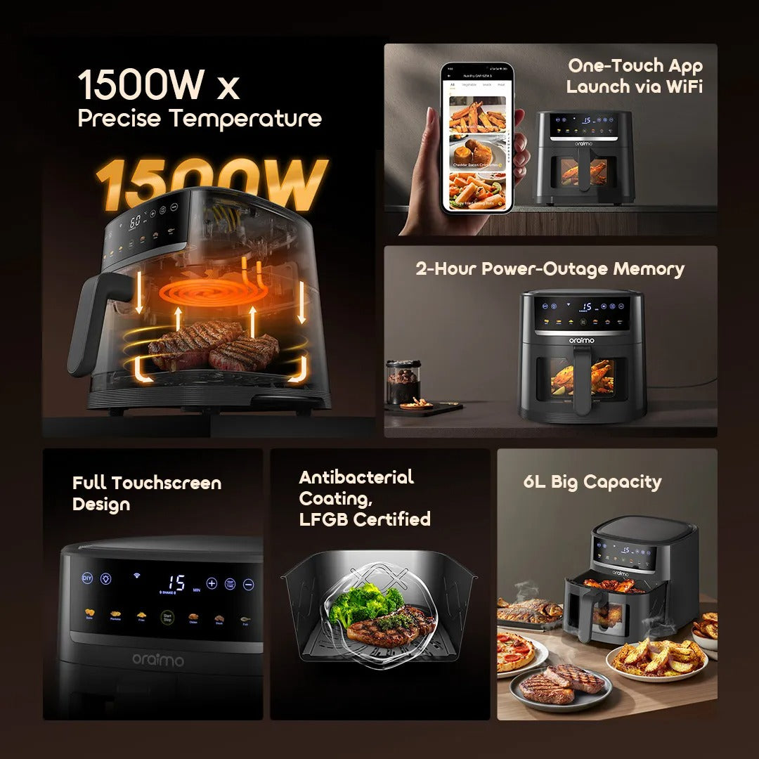 oraimo NutriFry S1 Ultra 1500W 6L Full Touchscreen Air fryer